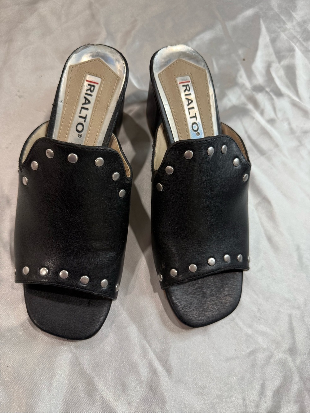 Rialto Black Studded Open-Toe Mule Slides